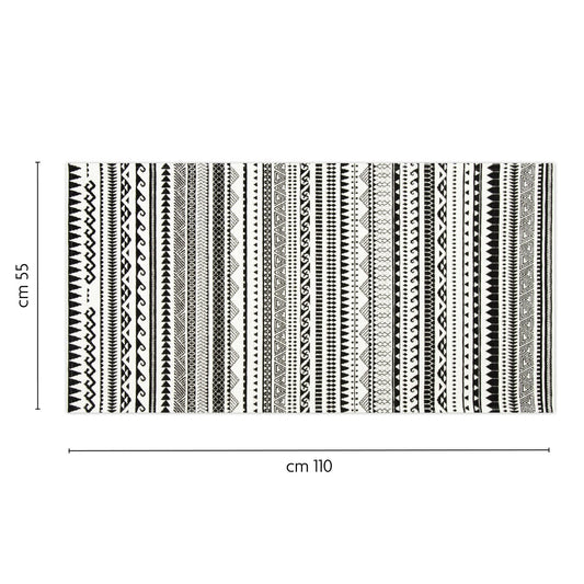 Passatoia ETNICO, bianco e nero, 55x110 cm