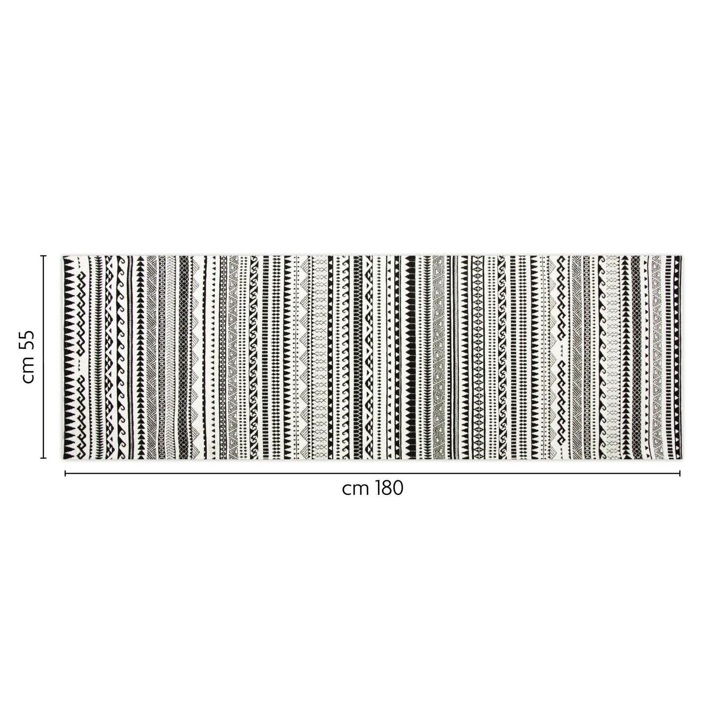 Passatoia ETNICO, bianco e nero, 55x180 cm