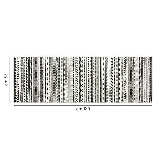 Passatoia ETNICO, bianco e nero, 55x180 cm