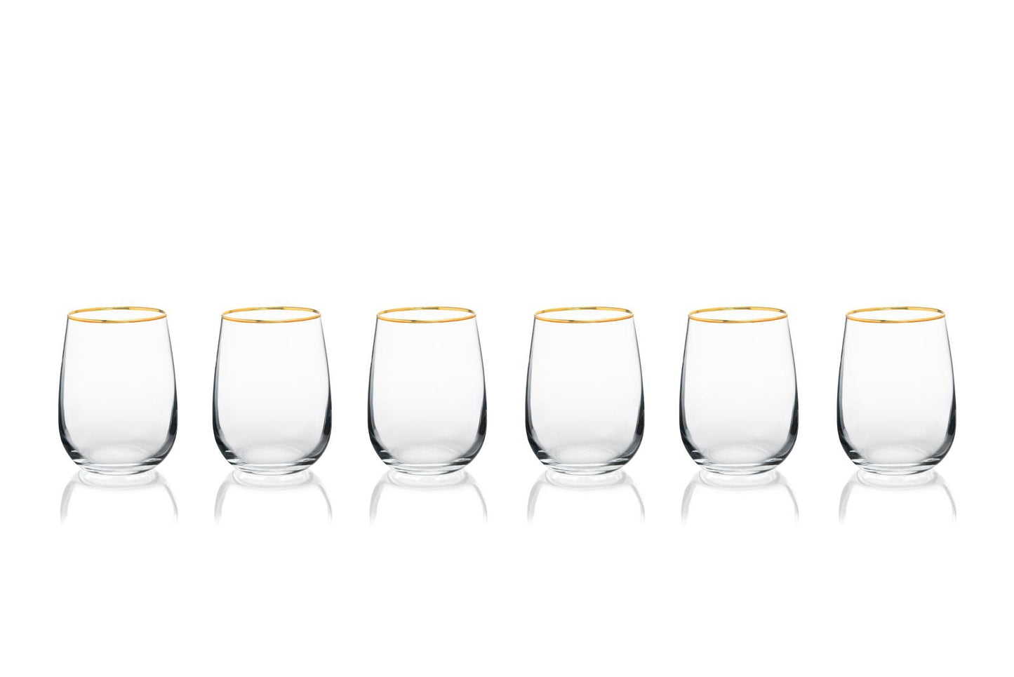 Bicchieri Gold acqua, 6 pezzi, vetro trasparente, filo oro ml 470