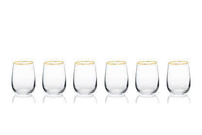 Bicchieri Gold acqua, 6 pezzi, vetro trasparente, filo oro ml 470