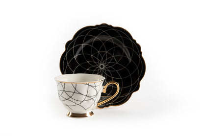 Set Alice 6 tazze con piattino, bianco, porcellana, bordo oro