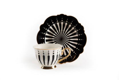 Set Alice 6 tazze con piattino, bianco, porcellana, bordo oro