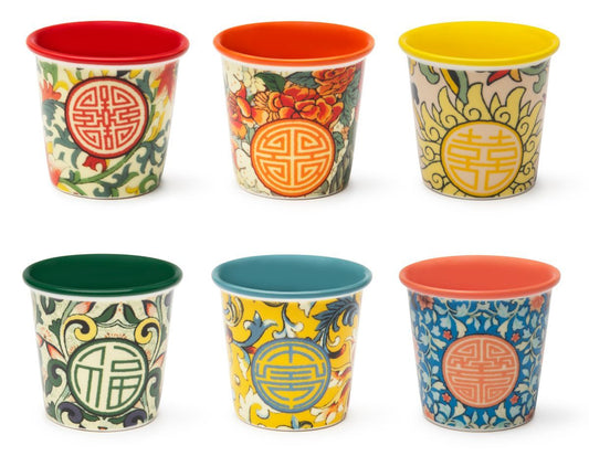 Set 6 bicchierini LA VIA DELLA SETA, stile cinese, porcellana, 90 ml