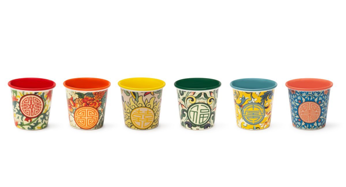 Set 6 bicchierini LA VIA DELLA SETA, stile cinese, porcellana, 90 ml