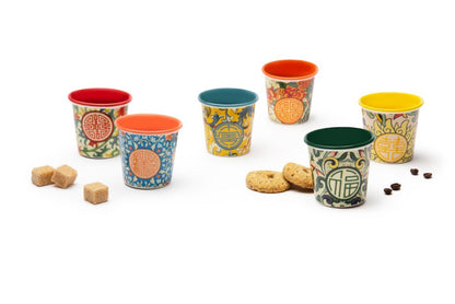 Set 6 bicchierini LA VIA DELLA SETA, stile cinese, porcellana, 90 ml