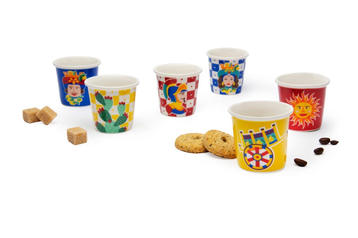 Set 6 bicchierini da caffè SICILIAN RHAPSODY, stile siciliano, porcellana, ml 90