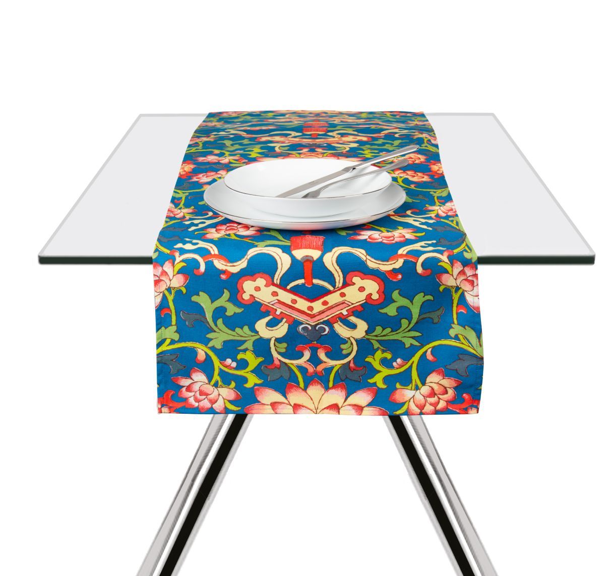 Runner LA VIA DELLA SETA, stile cinese, 100% cotone, 45x140 cm
