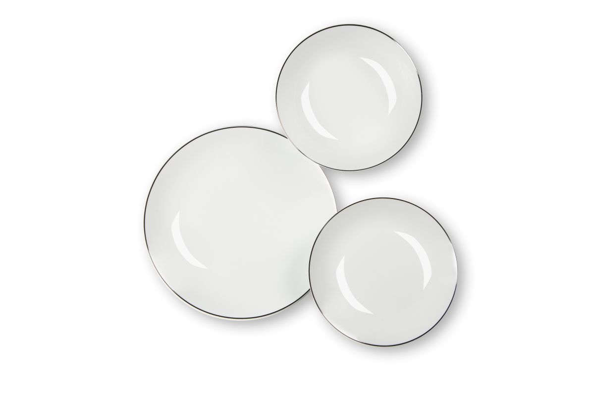Servizio piatti Platinum, 18 pezzi, filo argentato, in porcellana