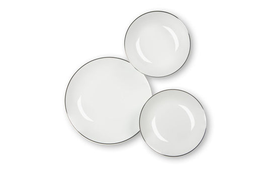 Servizio piatti Platinum, 18 pezzi, filo argentato, in porcellana