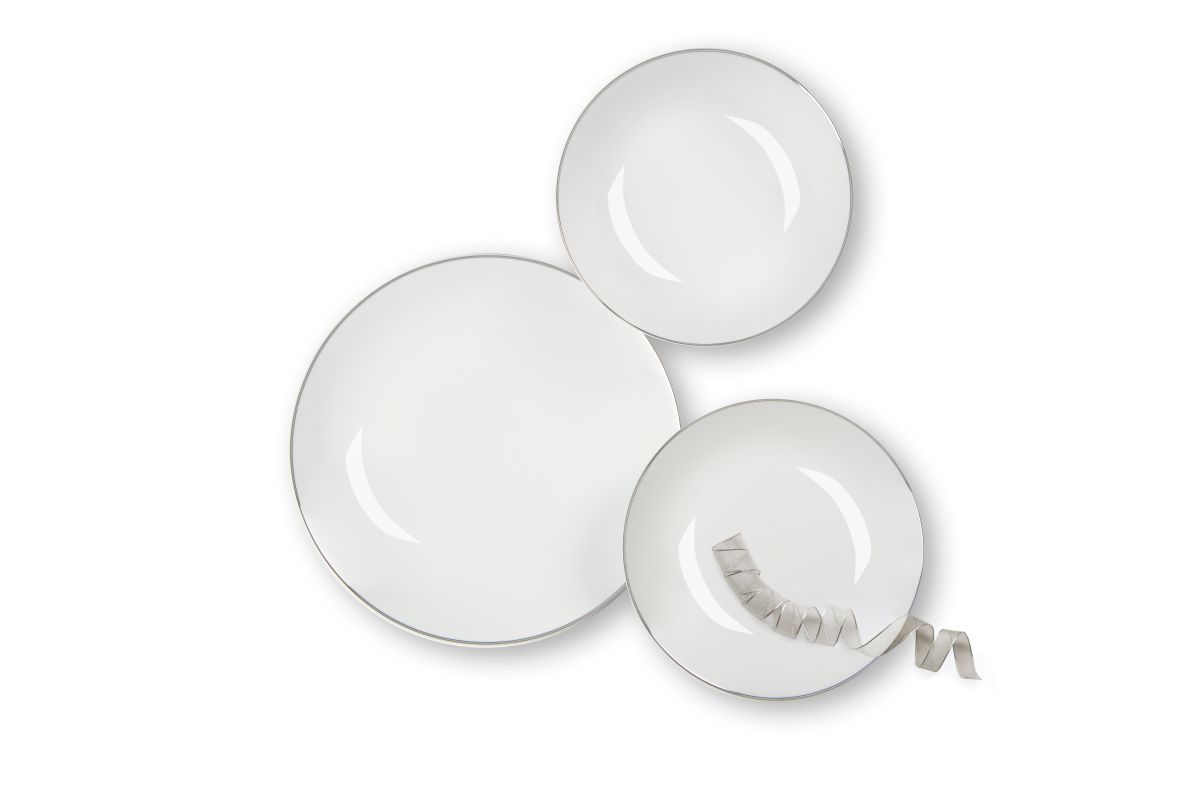 Servizio piatti Platinum, 18 pezzi, filo argentato, in porcellana