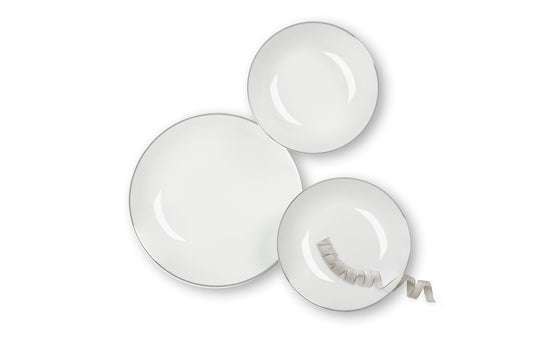 Servizio piatti Platinum, 18 pezzi, filo argentato, in porcellana