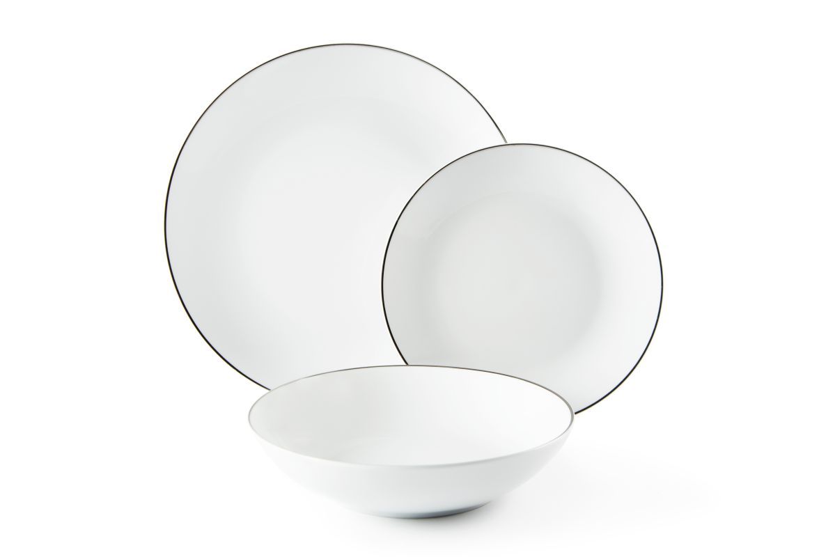 Servizio piatti Platinum, 18 pezzi, filo argentato, in porcellana