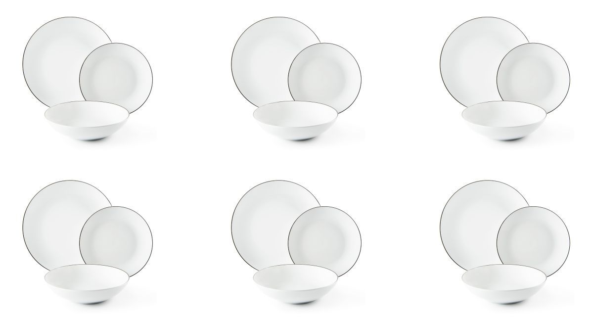 Servizio piatti Platinum, 18 pezzi, filo argentato, in porcellana