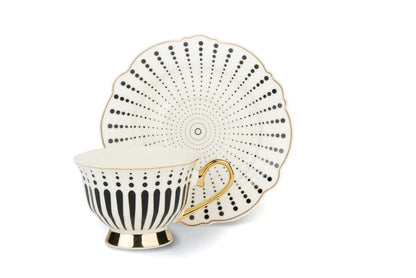 Set 4 tazze con piattino, bianco, porcellana, bordo oro