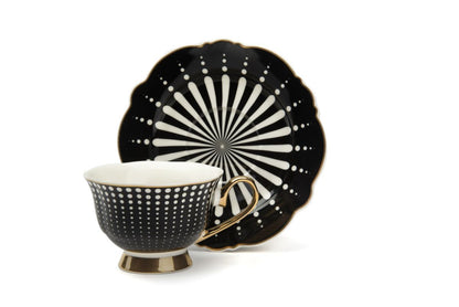 Set 4 tazze con piattino, bianco, porcellana, bordo oro