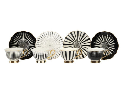 Set 4 tazze con piattino, bianco, porcellana, bordo oro