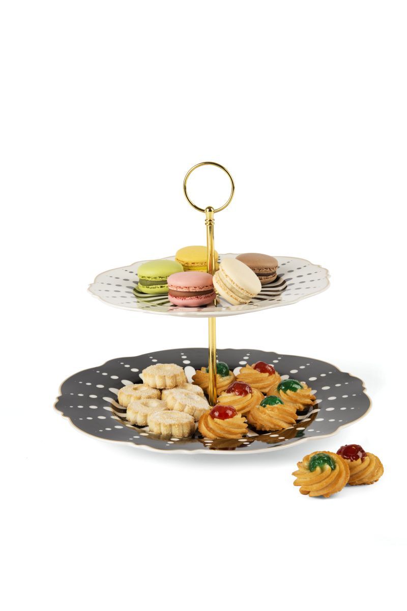 Alzata per dolci Alice , porcellana, bordo oro