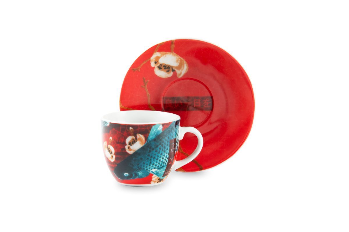 Set FUJI 6 tazzine con piattino, stile giapponese, porcellana