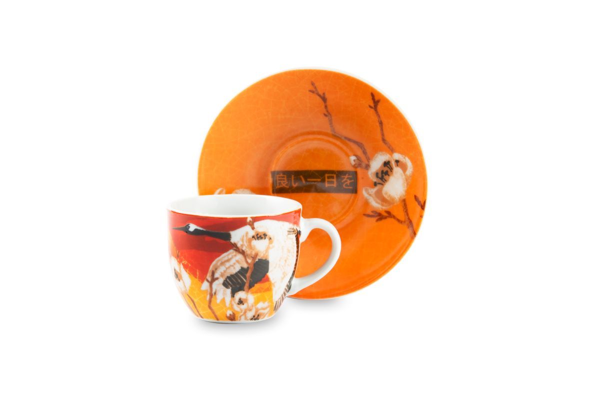 Set FUJI 6 tazzine con piattino, stile giapponese, porcellana