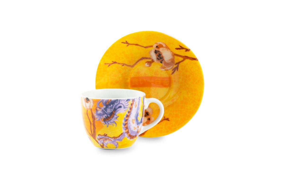 Set FUJI 6 tazzine con piattino, stile giapponese, porcellana