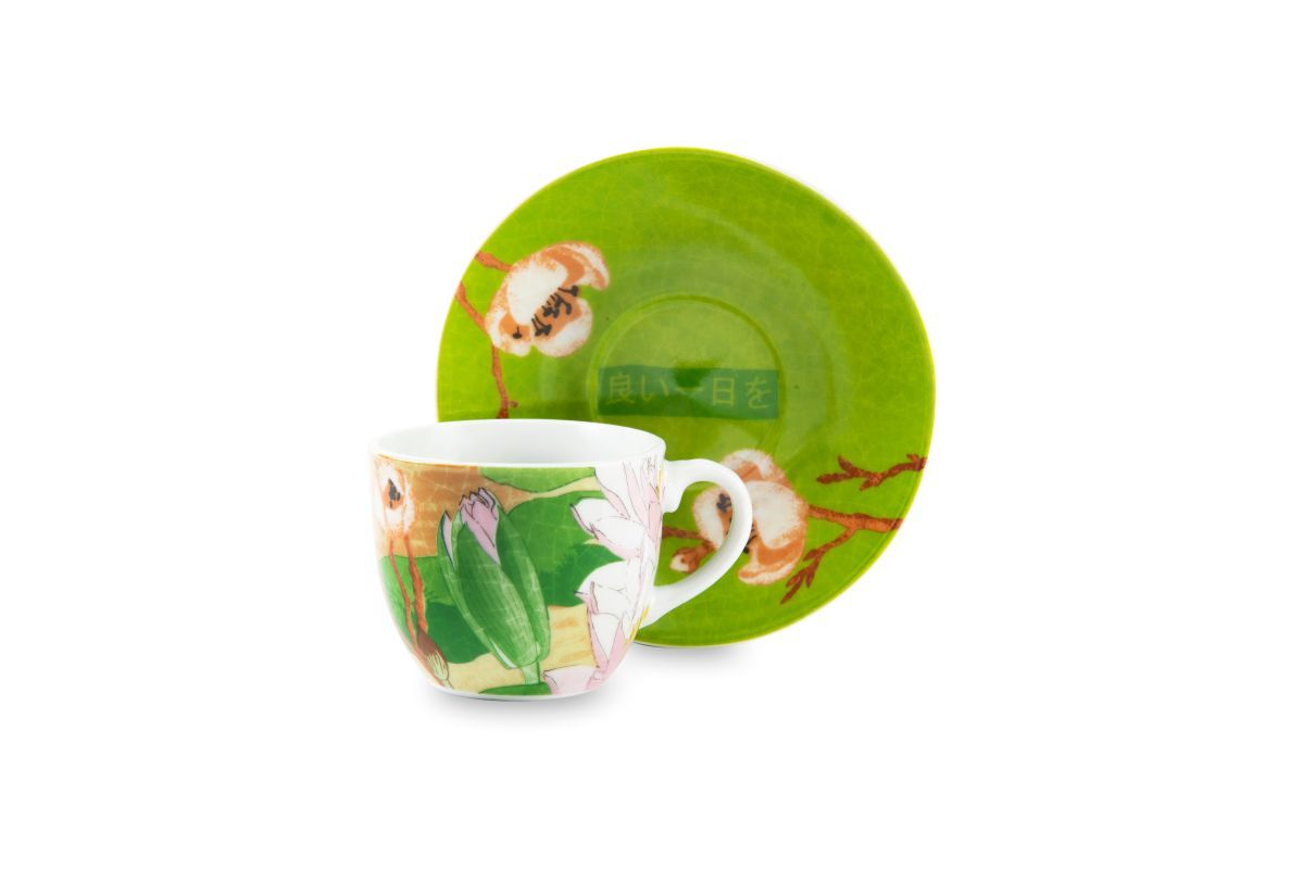 Set FUJI 6 tazzine con piattino, stile giapponese, porcellana