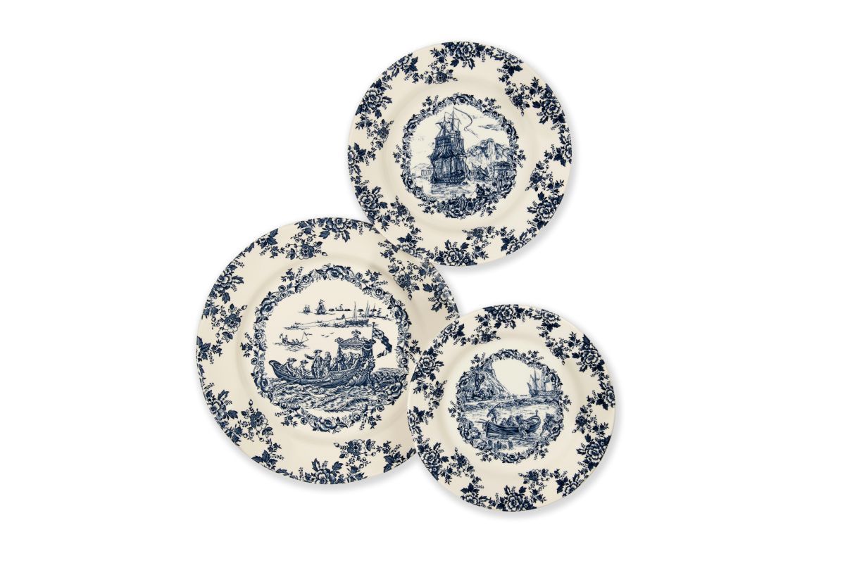 Servizio piatti LES VOYAGES, blu, 3 pezzi