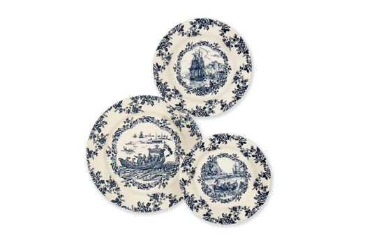 Servizio piatti LES VOYAGES, blu, 3 pezzi