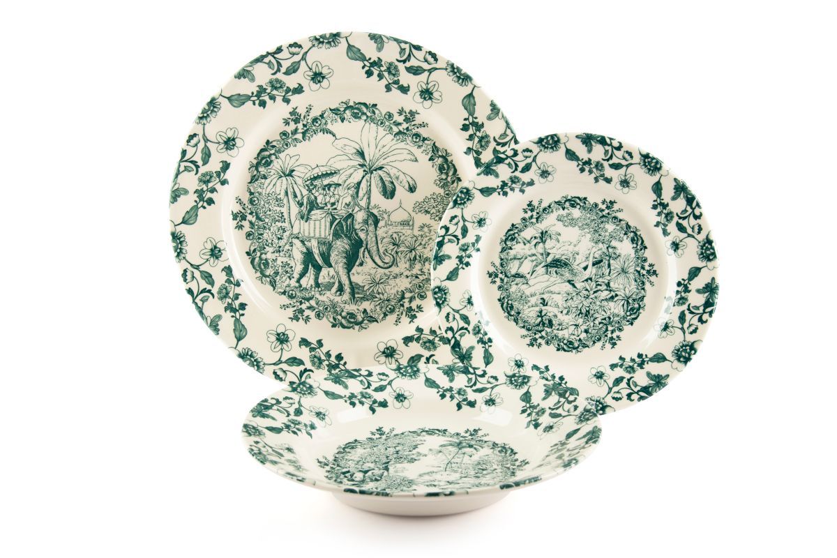 Servizio piatti LES VOYAGES, verde, 3 pezzi