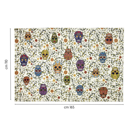 Tappeto CALAVERA, con teschi, multicolore, 165x110 cm