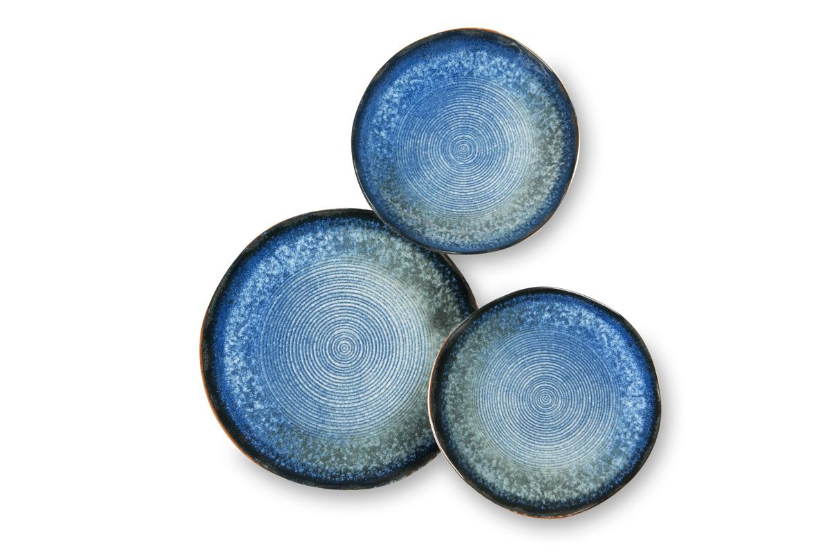 Servizio piatti POSEIDONE, effetto artigianale, 3 pezzi, ceramica