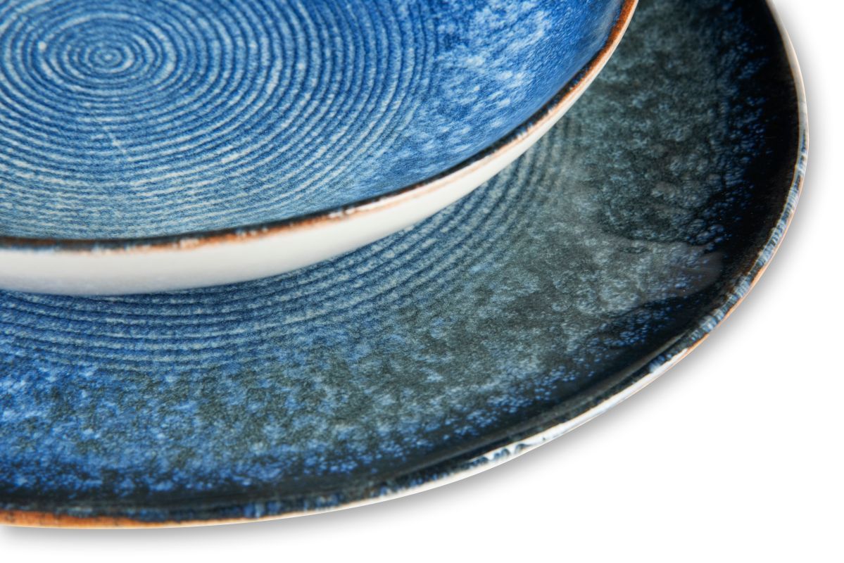 Servizio piatti POSEIDONE, effetto artigianale, 3 pezzi, ceramica