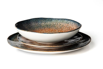 Servizio piatti EFESTO, effetto artigianale, 3 pezzi, ceramica