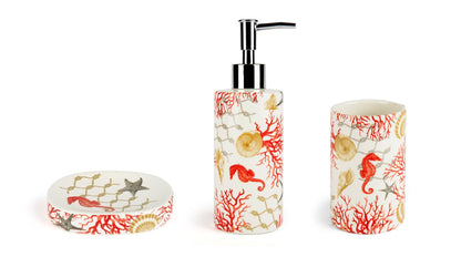 Accessori bagno in set CORAL, 3 pezzi, conchiglie e coralli