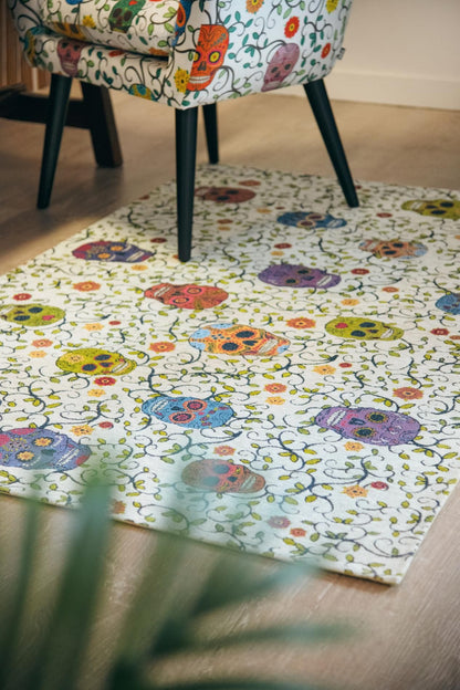 Tappeto CALAVERA, con teschi, multicolore, 165x110 cm