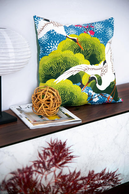 Cuscino decorativo KIMONO, stile giapponese, airone, 45x45 cm