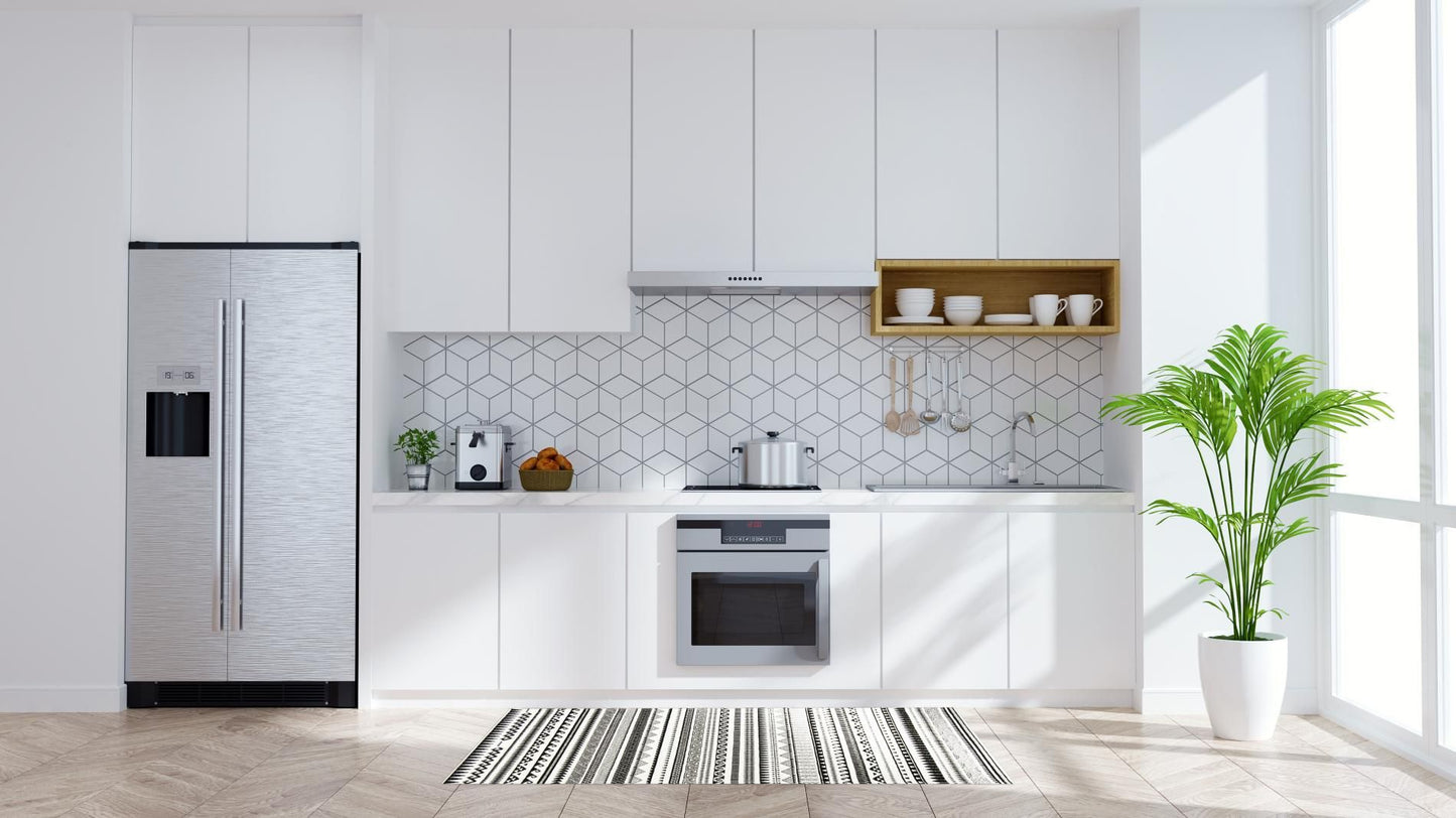 Passatoia ETNICO, bianco e nero, 55x110 cm
