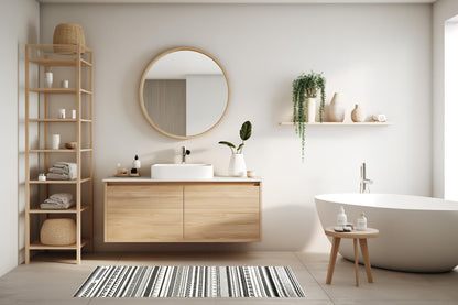Passatoia ETNICO, bianco e nero, 55x110 cm