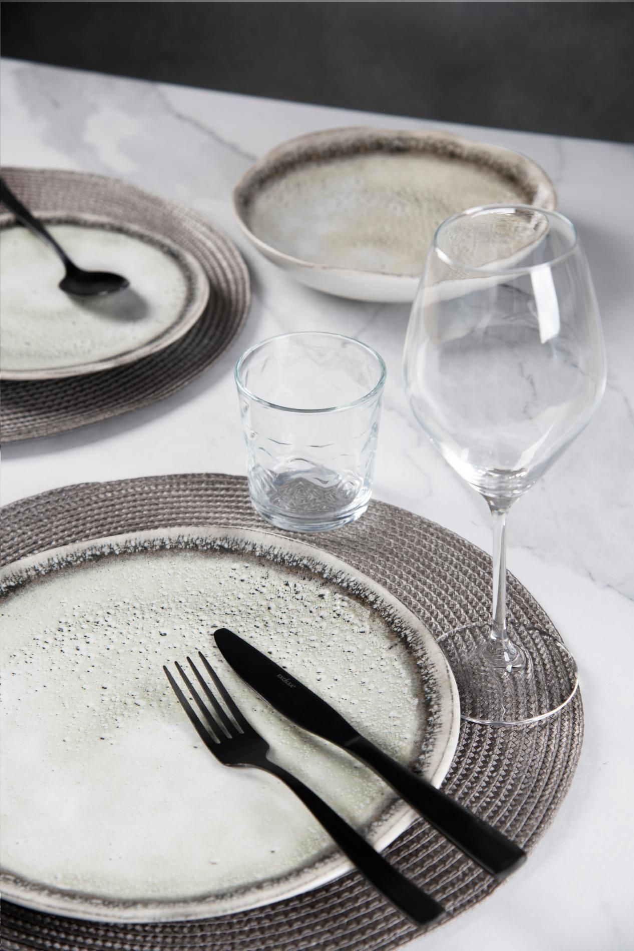 Servizio piatti AFRODITE, effetto artigianale, 3 pezzi, ceramica