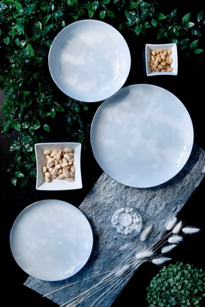 Servizio piatti Platinum, 18 pezzi, filo argentato, in porcellana