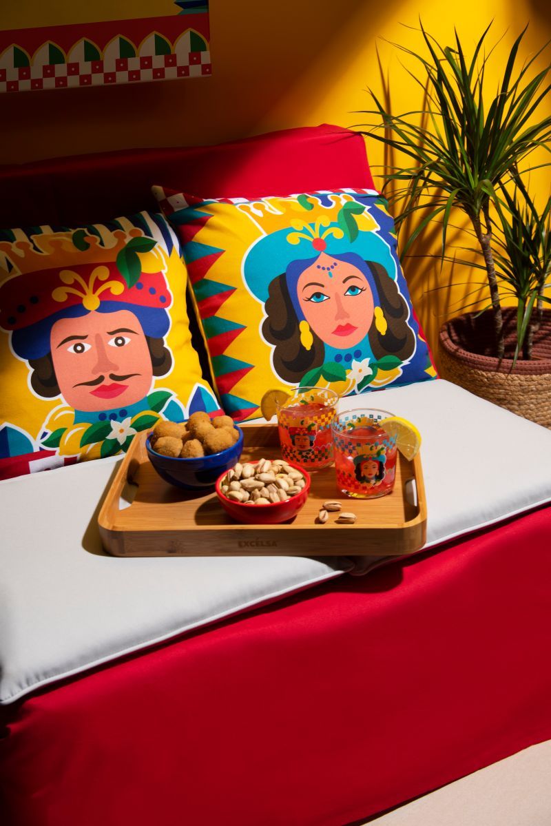 Cuscino decorativo SICILIAN RHAPSODY RE, stile siciliano, 45x45 cm