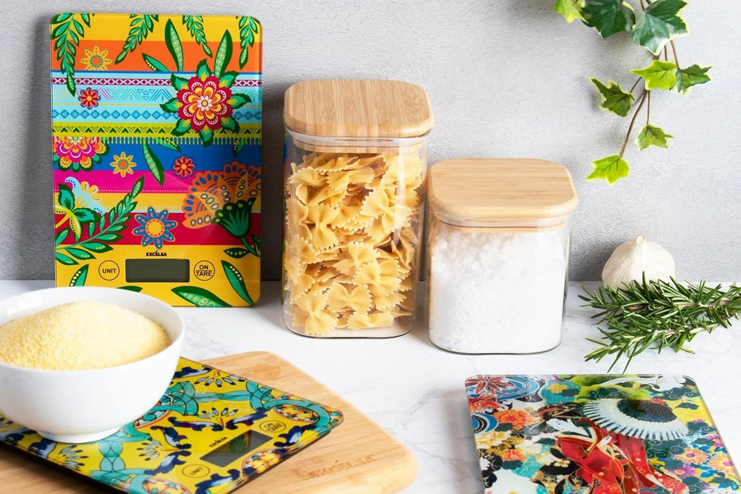 Eco Living Barattolo con Coperchio in Bambù, 1 L., Vetro Borosilicato