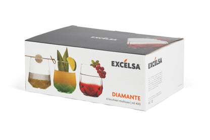 Bicchieri acqua DIAMANTE, 6 pezzi, vetro trasparente ml 400
