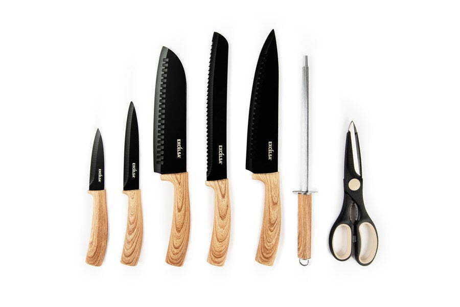 Ceppo coltelli 8 pezzi Black Wood in acciaio