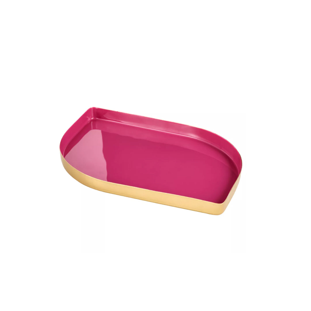 Mumbai Vassoio Petalo Fucsia e Oro Laccato in Metallo