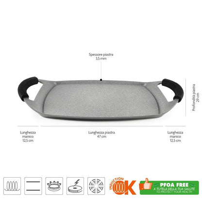 Piastra grill antiaderente, effetto pietra, 47x29 cm