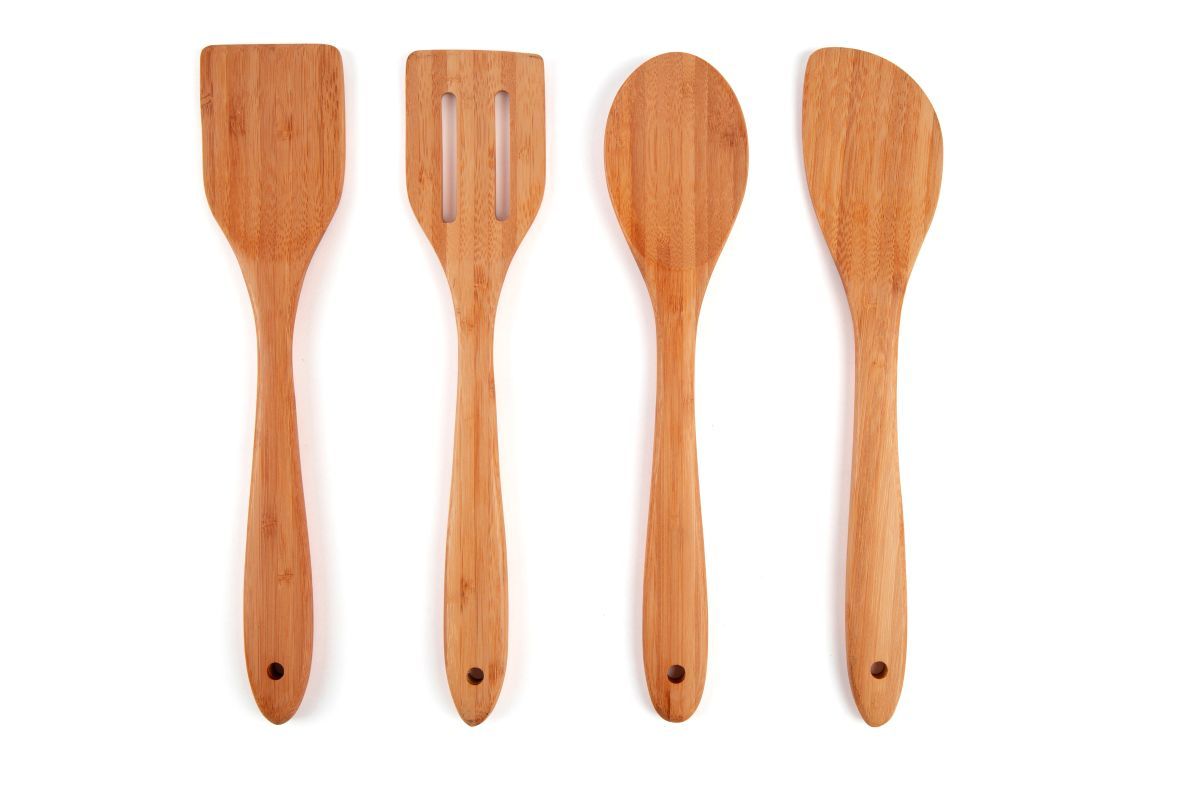 Portautensili con 4 utensili da cucina, in bambù