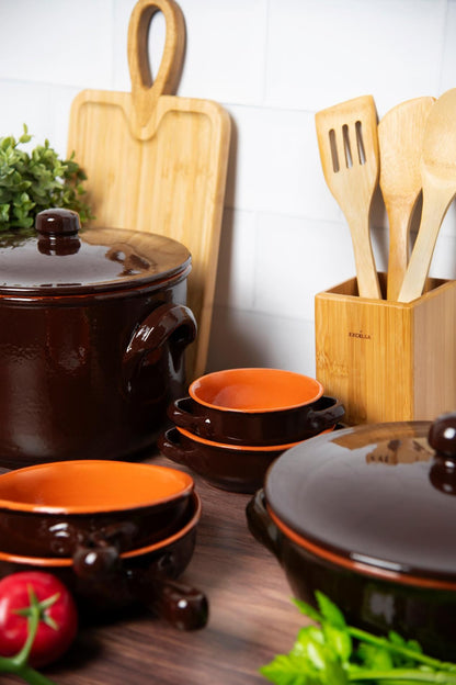 Portautensili con 4 utensili da cucina, in bambù