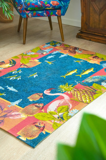 Tappeto arredo, animali e fauna, multicolore, 165x110 cm