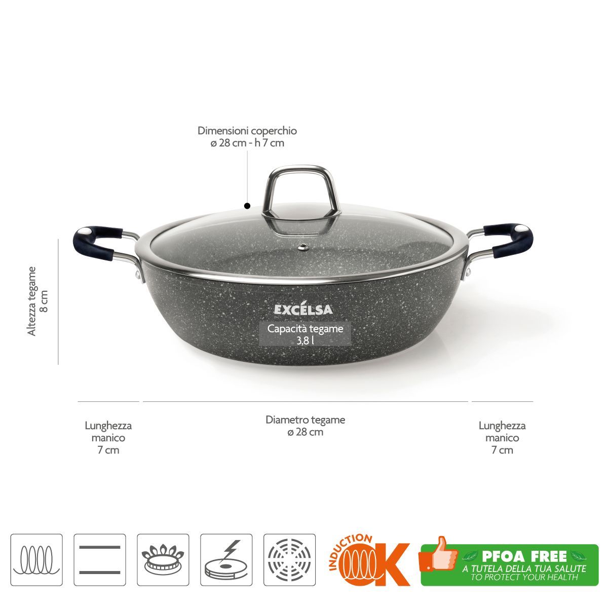 Tegame, antiaderente, effetto pietra, 28 cm